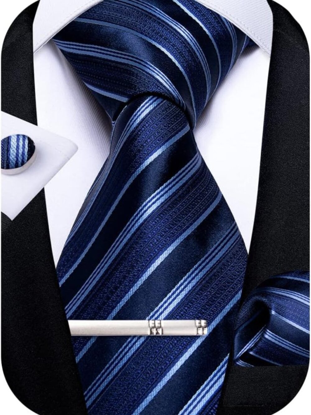 DiBanGu Mens Striped Tie Silk Woven Necktie and Pocket Square Cufflinks Tie Clip